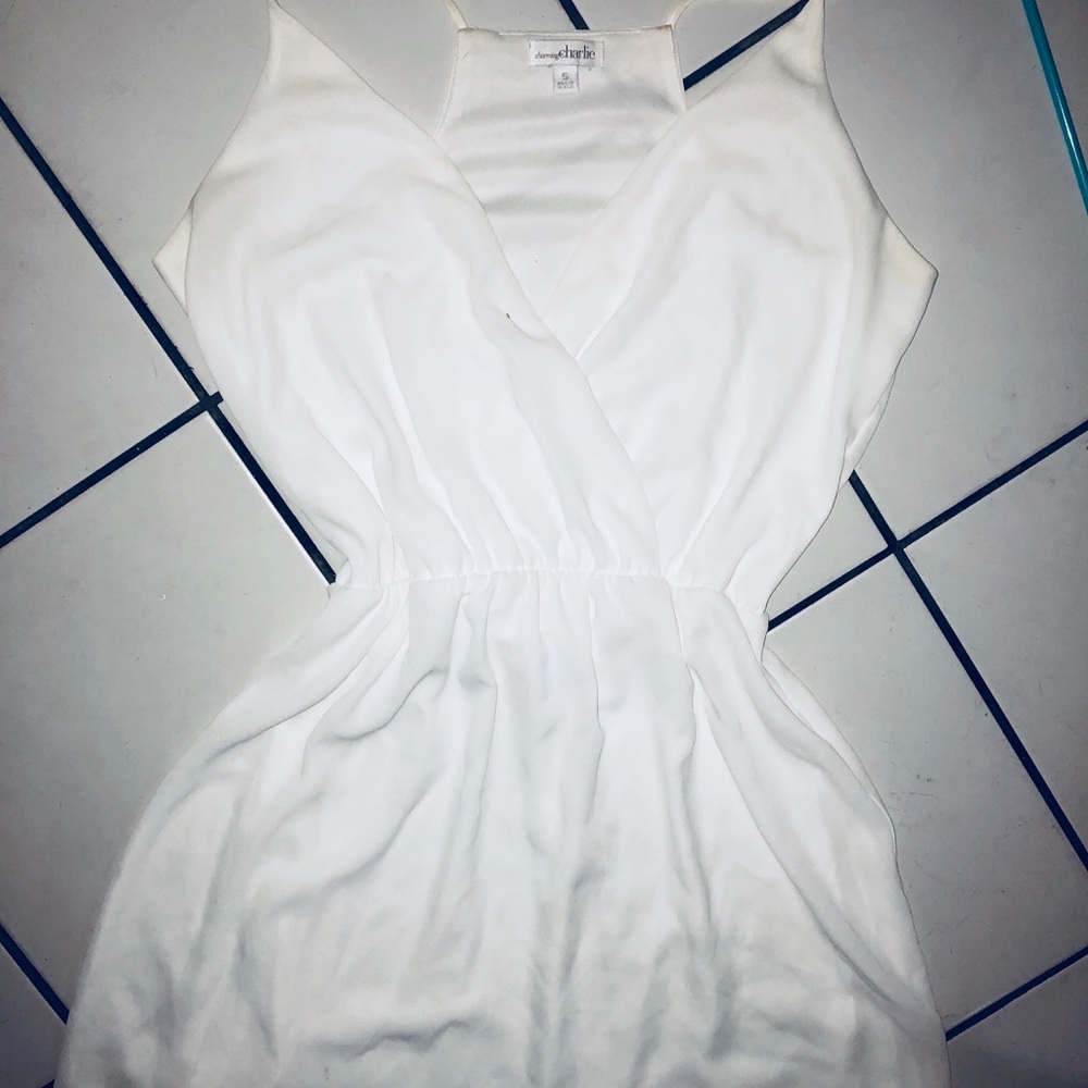 White deep v dress